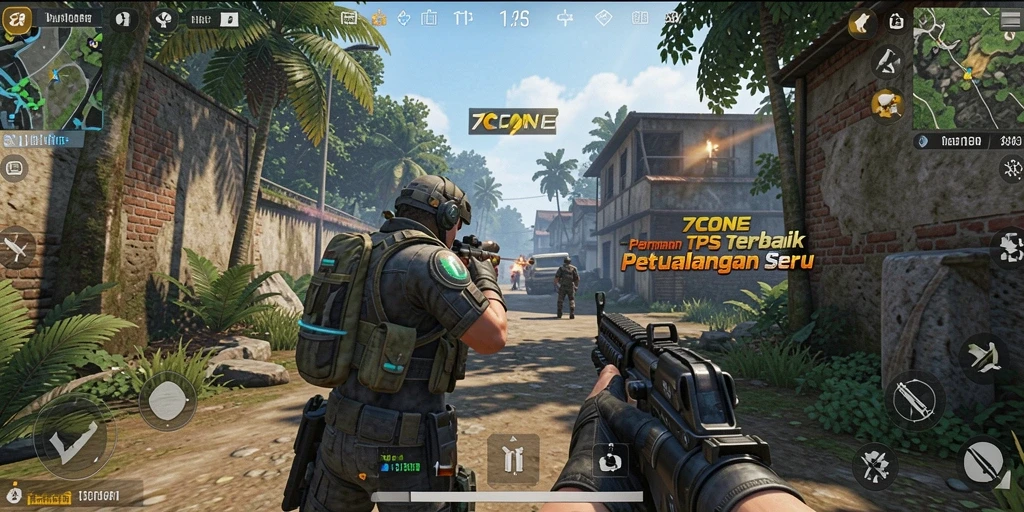 Screenshot utama 7CONE menampilkan aksi seru dalam permainan TPS.