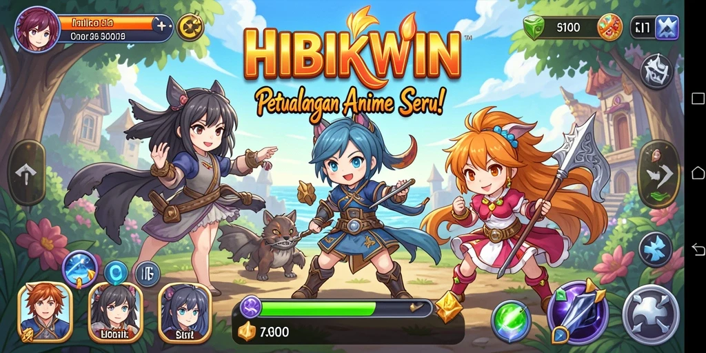 Tampilan gameplay HIBIKWIN yang menakjubkan dan penuh warna.