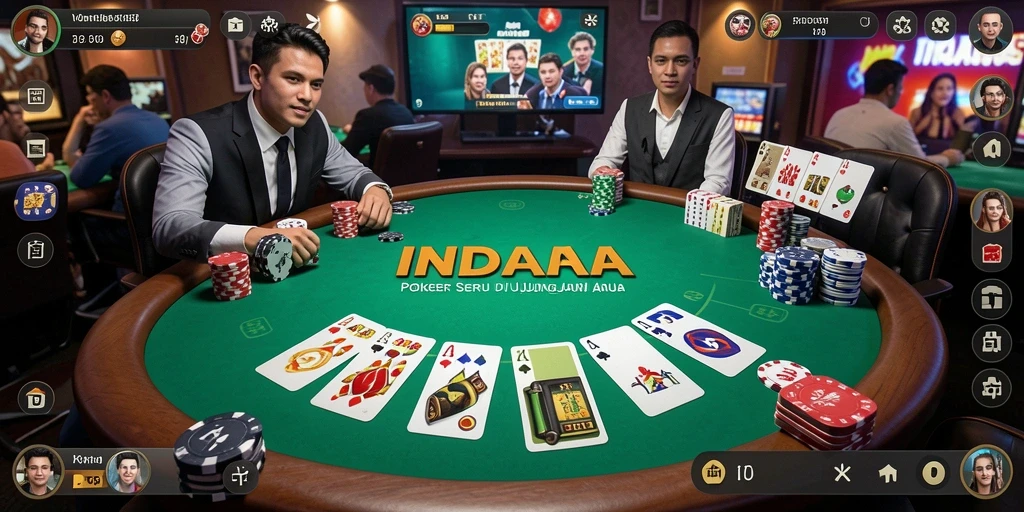 Screenshot gameplay INDAAA yang menampilkan suasana poker yang mendebarkan.