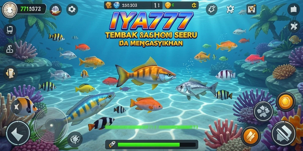 Tangkapan layar utama IYA777 menampilkan aksi tembak ikan yang seru.