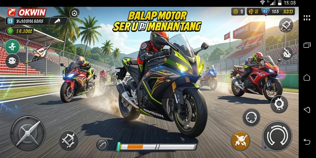 Tampilan seru dari gameplay balap motor di OKWIN.