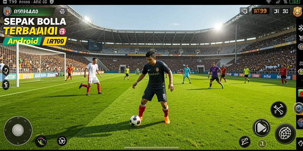Tangkapan layar gameplay RT99 yang menunjukkan aksi menarik di lapangan sepak bola.